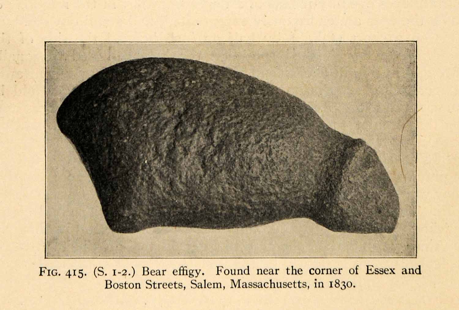 1910 Print Bear Effigy Archeology Massachusetts Prehistoric Stone Salem XGT1