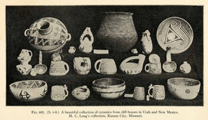 1910 Print Ceramics Cliff Dwelling Artifact Kansas City Missouri Native XGT1