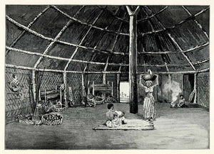 1898 Print Indigenous People Australia New Zealand House Interior Native XGT5