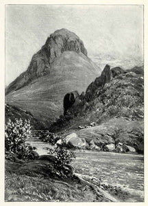 1898 Print Waikato River Ateamuri Mountain Bushes Rocks New Zealand XGT5