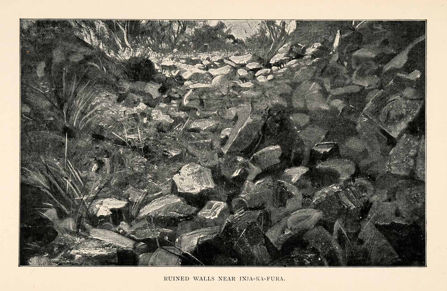 1902 Print Ruin Wall Inja Ka Fura Africa Jungle Wilderness Tennyson Cole XGT6