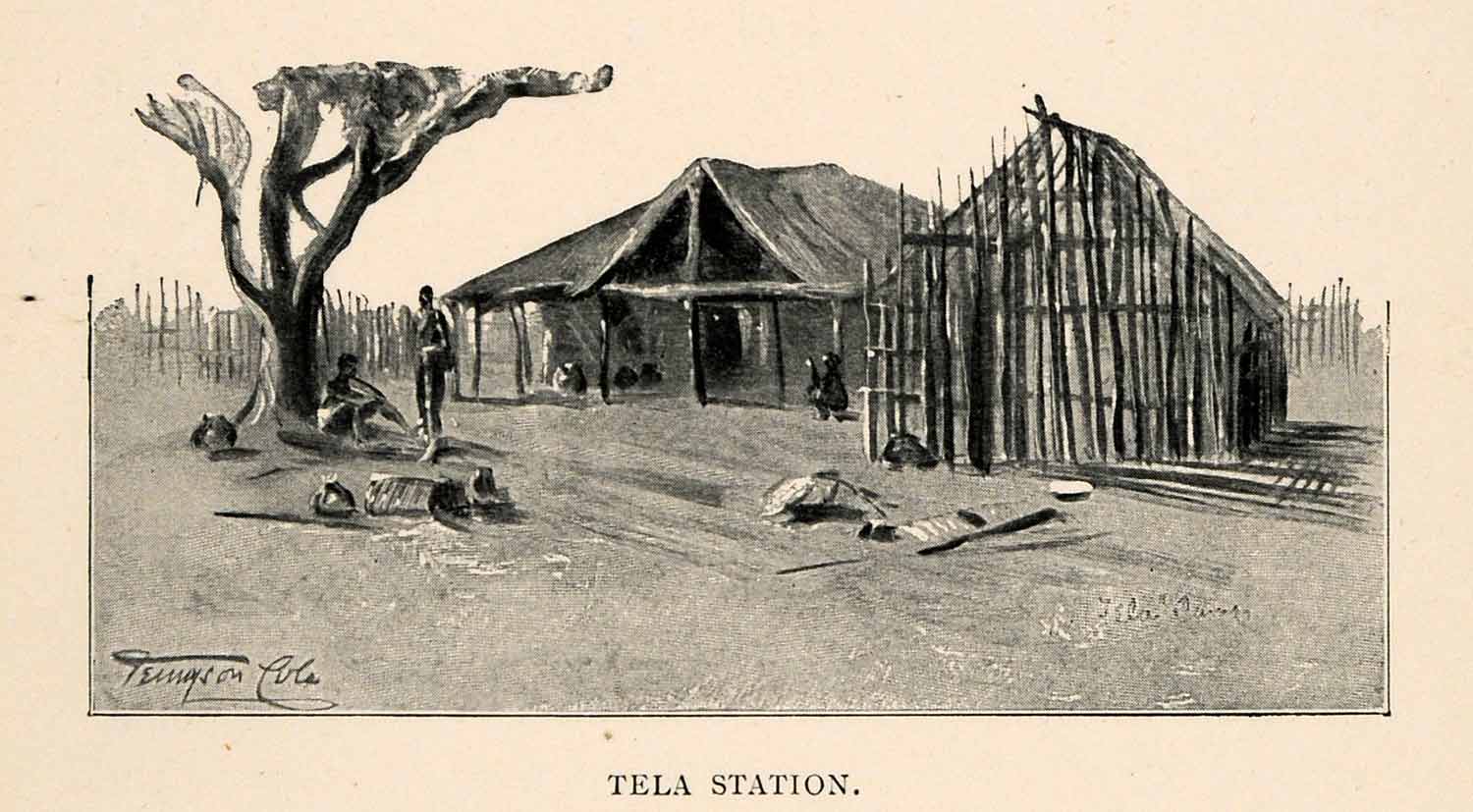 1902 Print Tela Station South Africa Tennyson Cole Camp Native Hut Nude XGT6