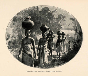 1902 Print Nude Makalanga Maidens Water Jugs Costume Native Africa Tennyson XGT6