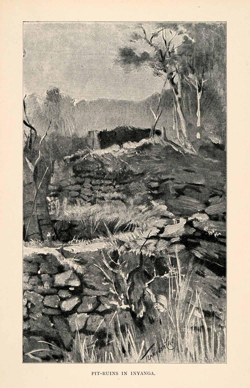1902 Print Inyanga Nyanga Ruin Africa Zimbabwe Tennyson Cole Wall Jungle XGT6