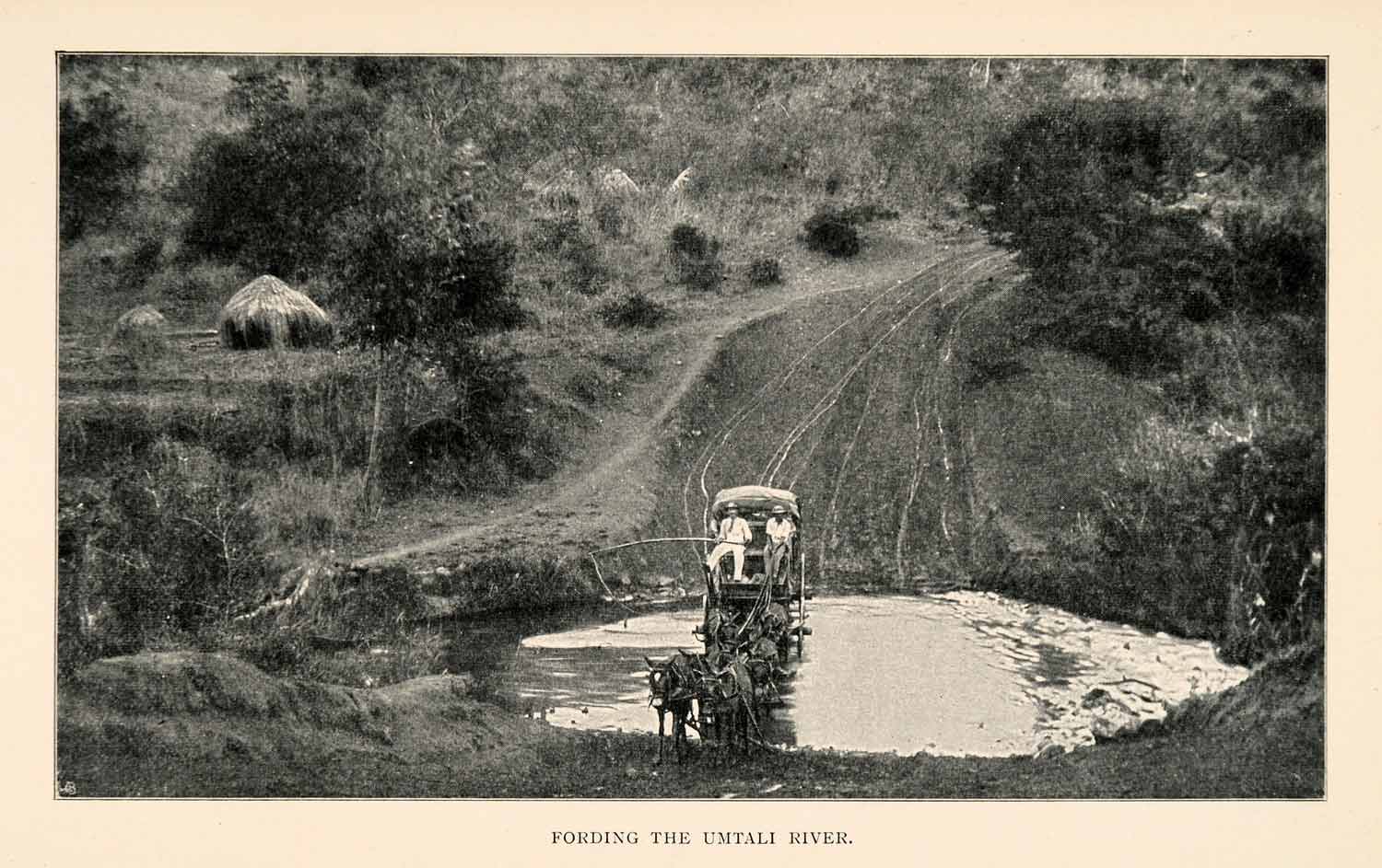 1902 Print Umtali River Tennyson Cole Hut Africa Zimbabwe Horses Wagon Ford XGT6
