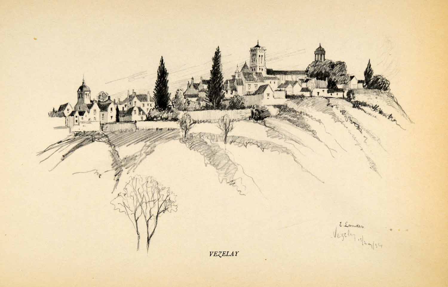 1934 Print Vezelay Burgundy France Monastery Basilica Saint Magdelene XGT7