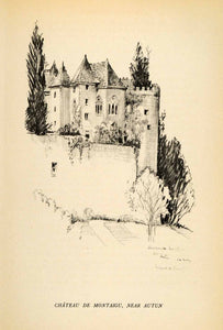 1934 Print Chateau Montaigu Autun France Mansion Tower Castle Burgundy XGT7