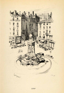 1934 Print Lyon France Rhone Alpes Fountain Apartments Jacobins Temple XGT7
