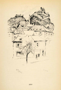 1934 Print Sion Switzerland Sitten Valais Valere Basilica Lander Castle XGT7