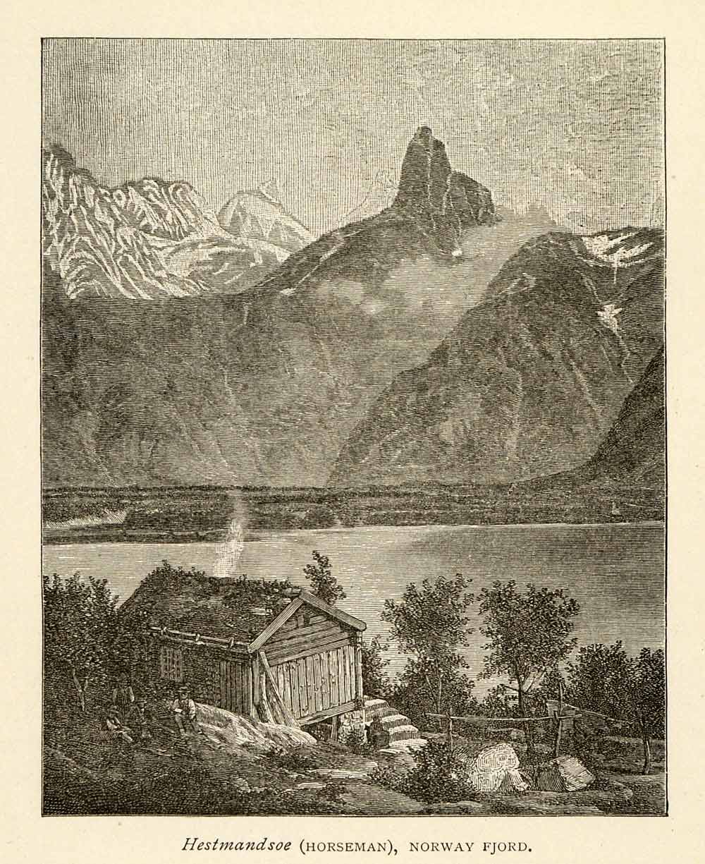 1882 Halftone Hestmandose Horseman Norway Fjord Mountain Settlement XGT9
