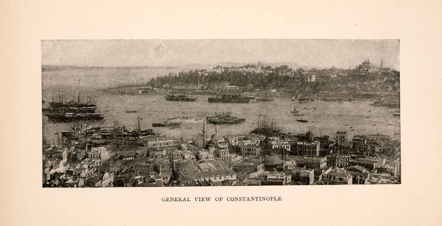 1903 Halftone Print Mediterranean Constantinople Ship Port Dock City Sea XGTA1
