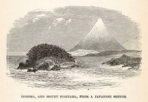 1871 Wood Engraving Enoshima Mount Fujiyama Japanese Japan Mountain XGTA3