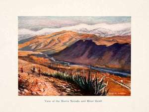 1908 Color Print Illustration Sierra Nevada River Genil Haddon Granada XGTA4