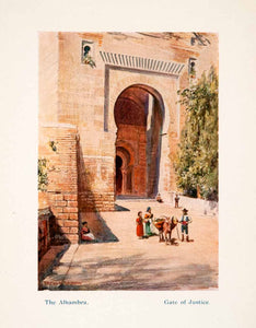 1908 Color Print Illustration Gate Justice Alhambra Trevor Haddon Granada XGTA4