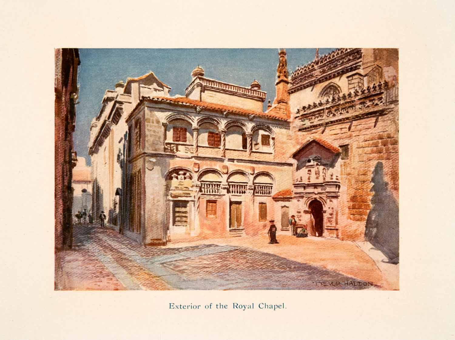 1908 Color Print Royal Chapel Mausoleum Illustration Trevor Haddon Granada XGTA4