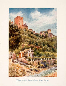 1908 Color Print Illustration Villas River Darro Trevor Haddon Granada XGTA4