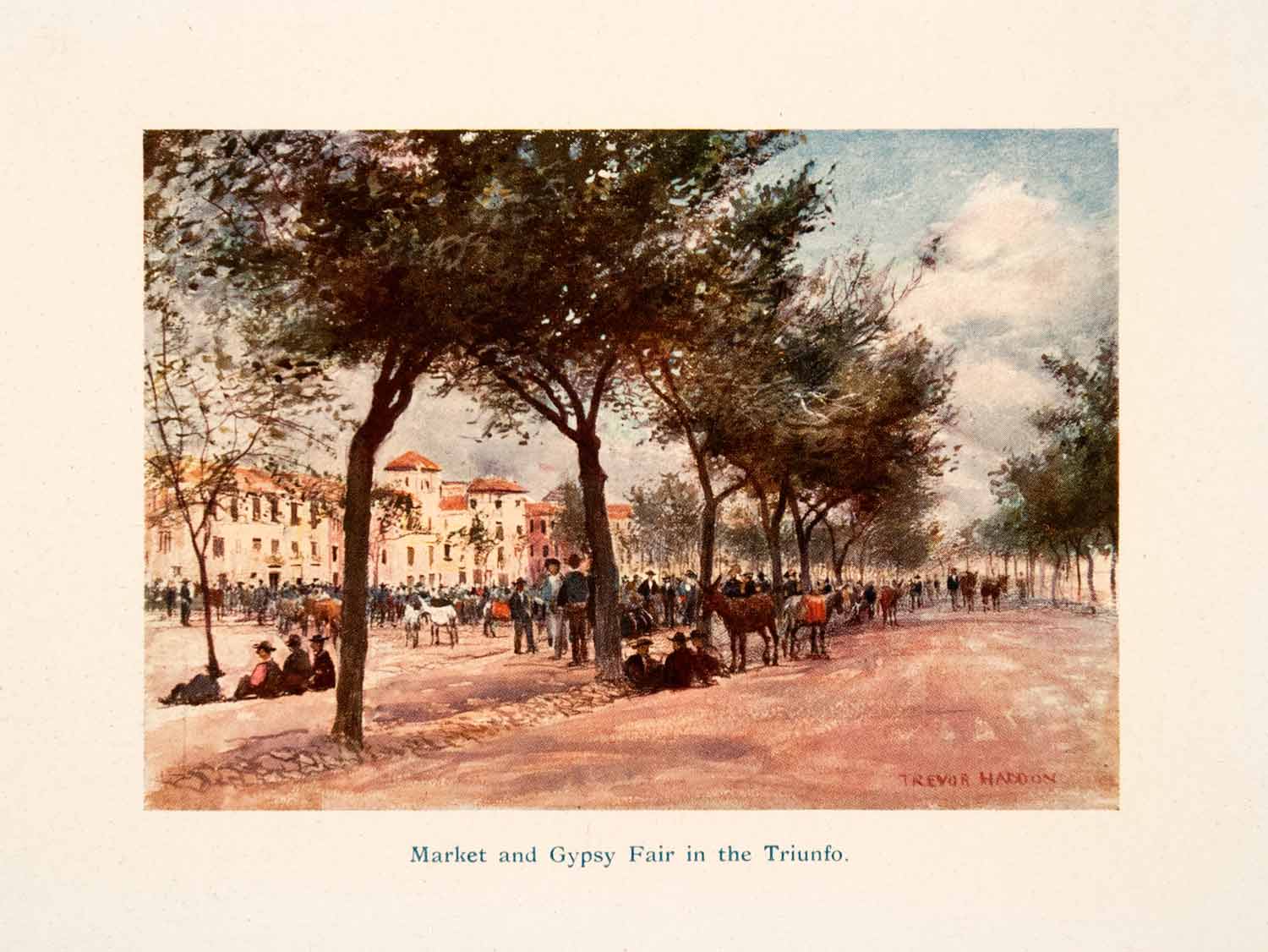 1908 Color Print Illustration Market Gypsy Fair Triunfo Haddon Granada XGTA4