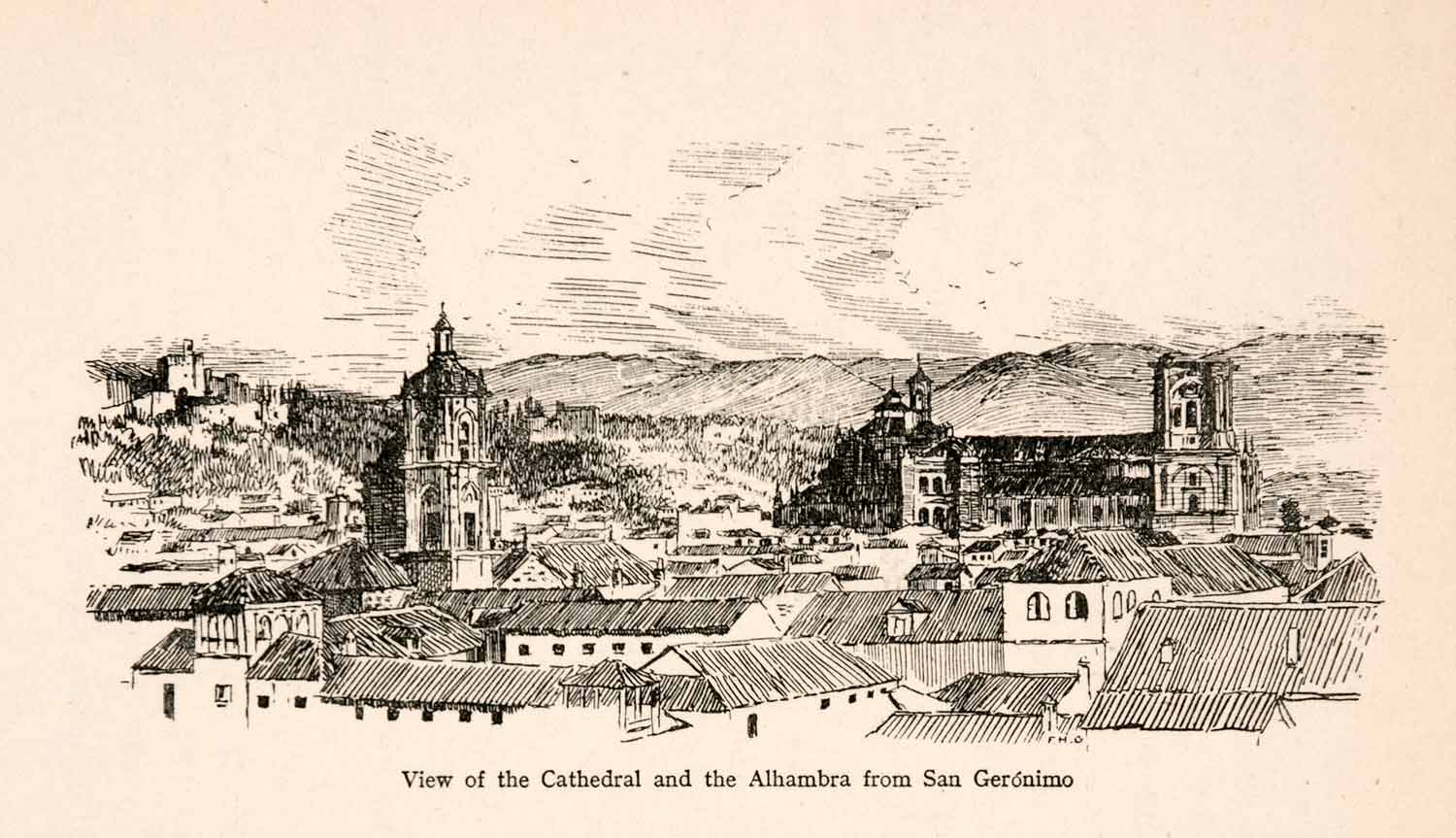 1908 Wood Engraving Cathedral Granada Alhambra Spain San Geronimo Trevor XGTA4