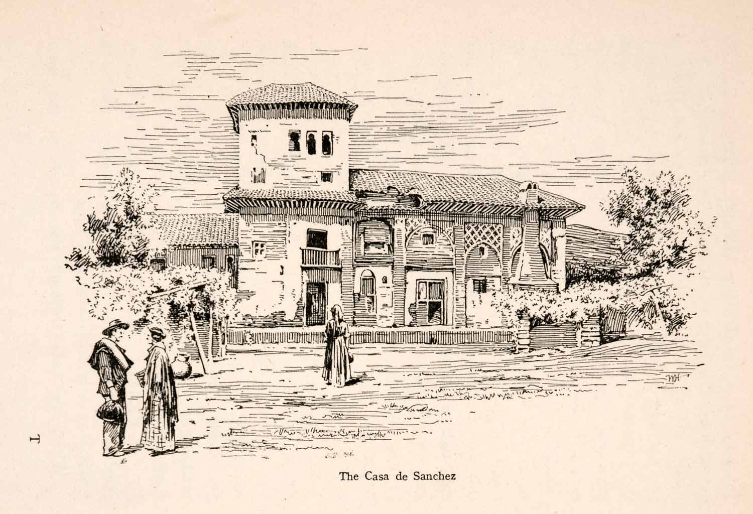 1908 Wood Engraving Casa de Sanchez Granada Spain Architecture Espana XGTA4