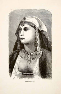 1884 Wood Engraving Nude Sultana Costume Jewelry Portrait Headdress XGTA6