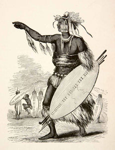 1884 Wood Engraving Portrait Bari Tribe Sudan Africa Shield Warrior Spear XGTA6