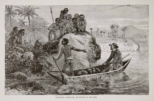 1884 Wood Engraving Nude Native Africa Nile River Rionga Island Baker XGTA6