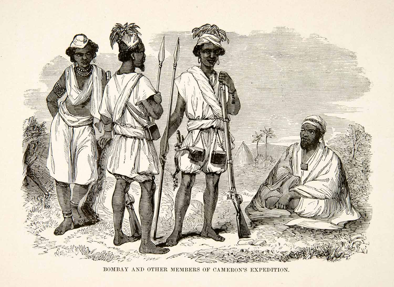 1884 Wood Engraving Cameron Africa Expedition Explorer Spear Rifle Gun XGTA6