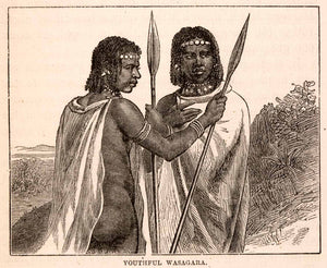 1872 Wood Engraving Africa Youth Young Wasagara Tribe Native Spear Hunter XGTA7