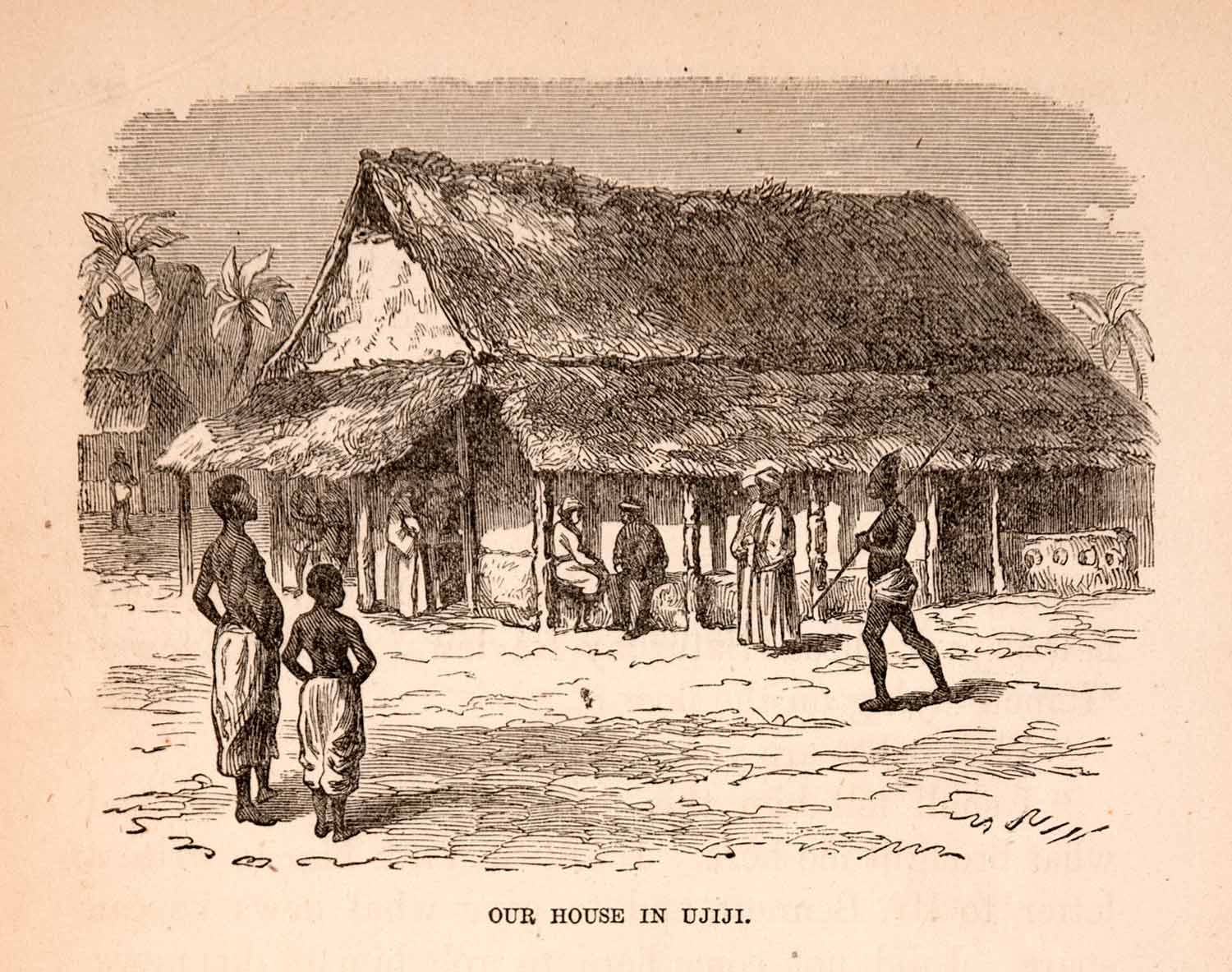 1872 Wood Engraving Africa House Ujiji Tanzania Kigoma Hut Indigenous XGTA7