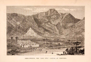 1872 Wood Engraving Africa Simba Mwenni Lion City Capital Uregukha XGTA7