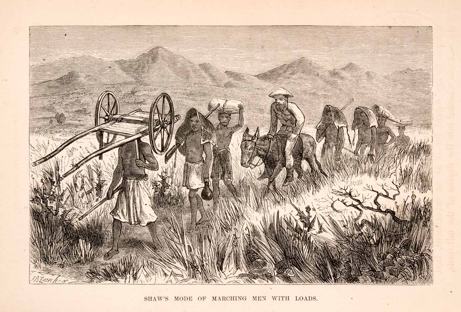 1872 Wood Engraving Africa Shaw March Men Travel Tribe Field Mountain XGTA7