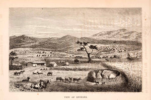 1872 Wood Engraving Kwihara Landscape African Tribe Tribal Farming XGTA7