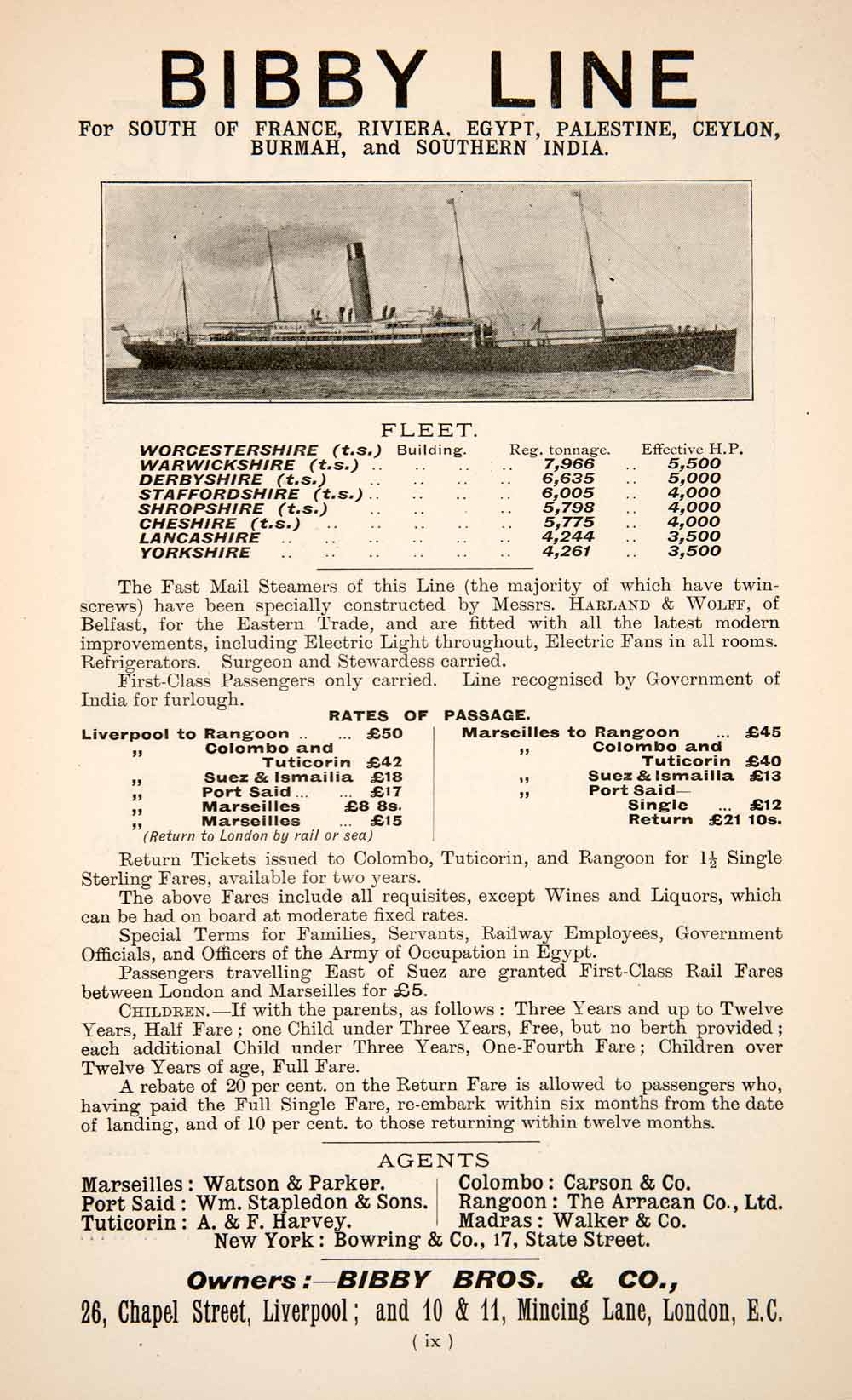 1903 Ad Bibby Line Fleet Worcestershire Warwickshire Staffordshire Boat XGTA9