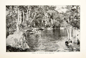 1899 Print Ferry Puente Real Canoe Paddle Donkey Burro River Mexico Jungle XGTB2