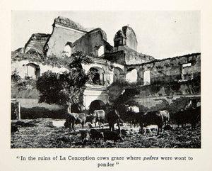 1913 Print Antigua Guatemala Central American Ruins La Conception Cows XGTB3