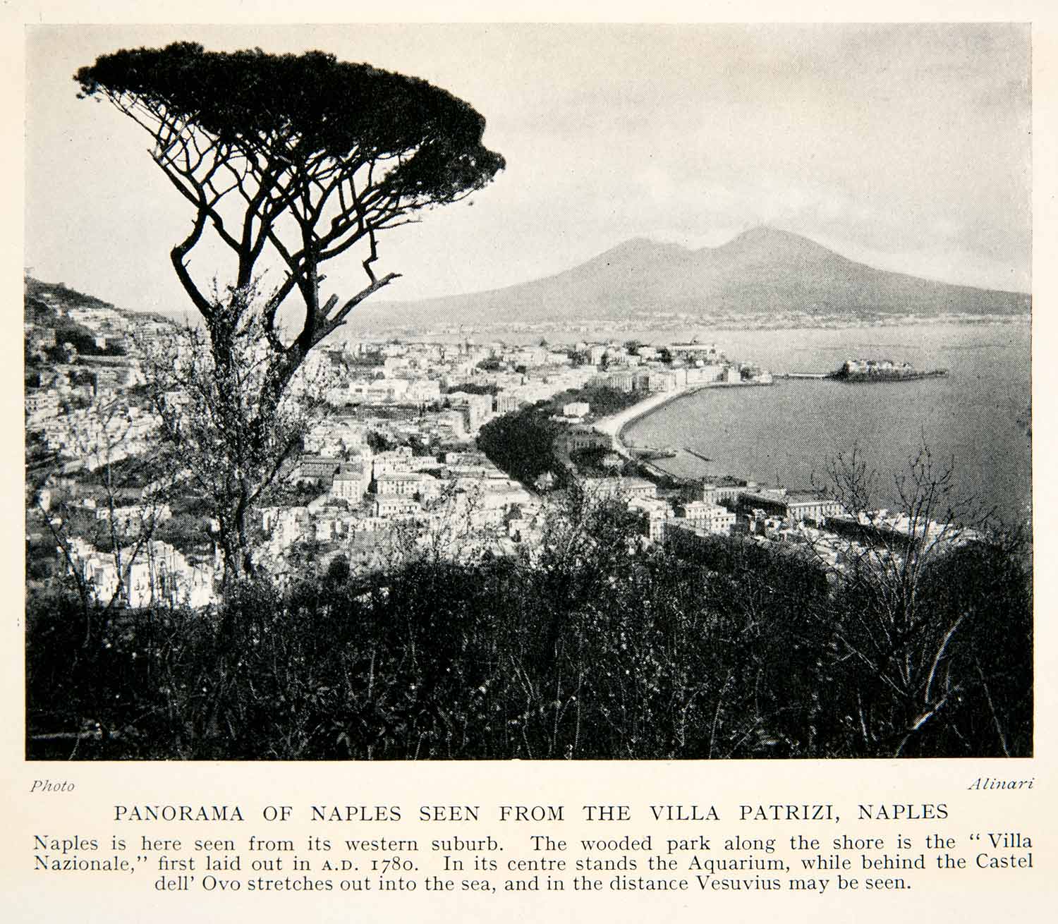 1928 Print Panorama Naples Italy Bay Villa Nazionale Castle Dell'Ovo XGTB6
