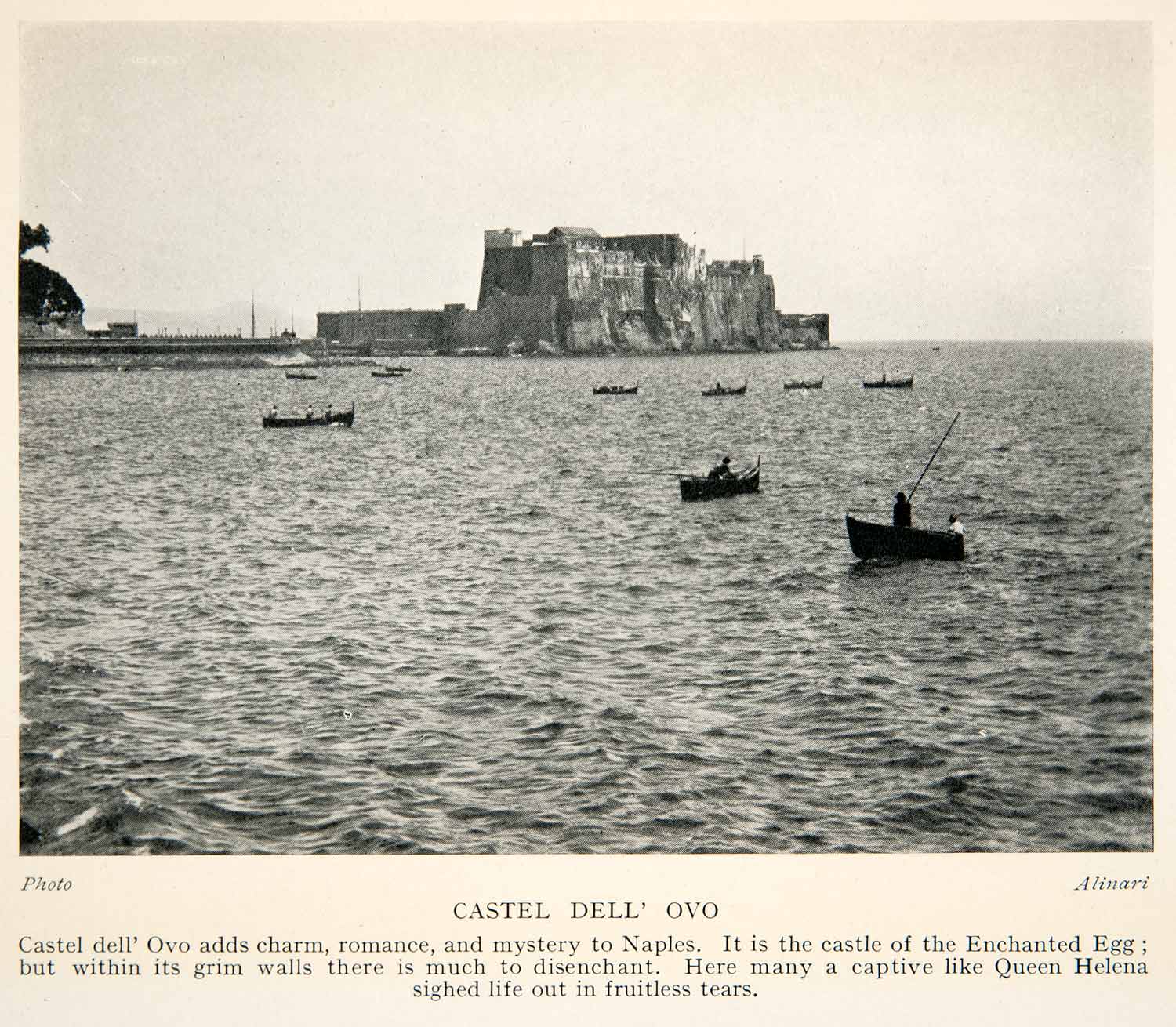 1928 Print Castel Dell'Ovo Naples Italy Mediterranean Sea Bay Prison Boat XGTB6
