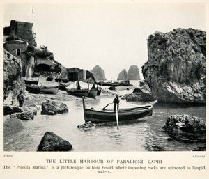 1928 Print Harbor Faralioni Capri Italy Piccola Marina Boat Oar Beach XGTB6