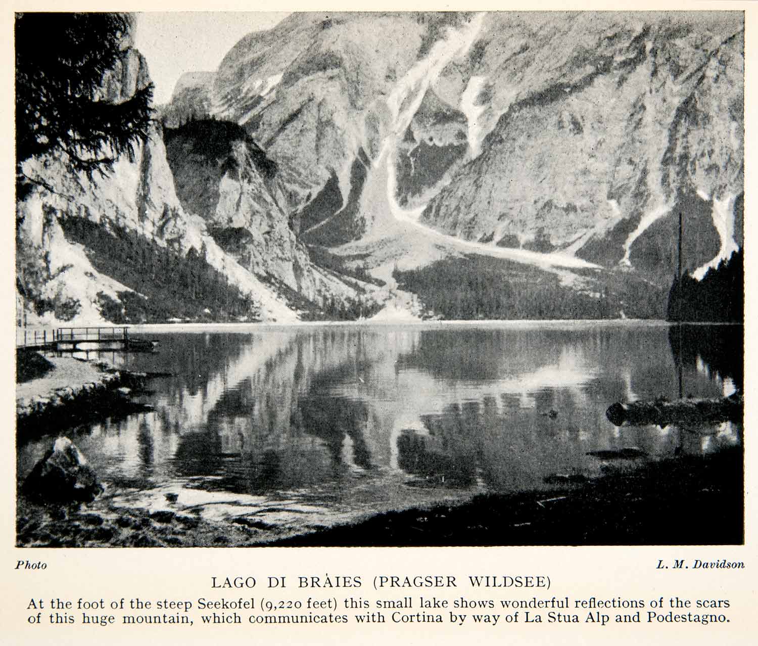 1928 Print Lago Di Braies La Croda Del Becco Mountain Lake Alpine Italy XGTB7