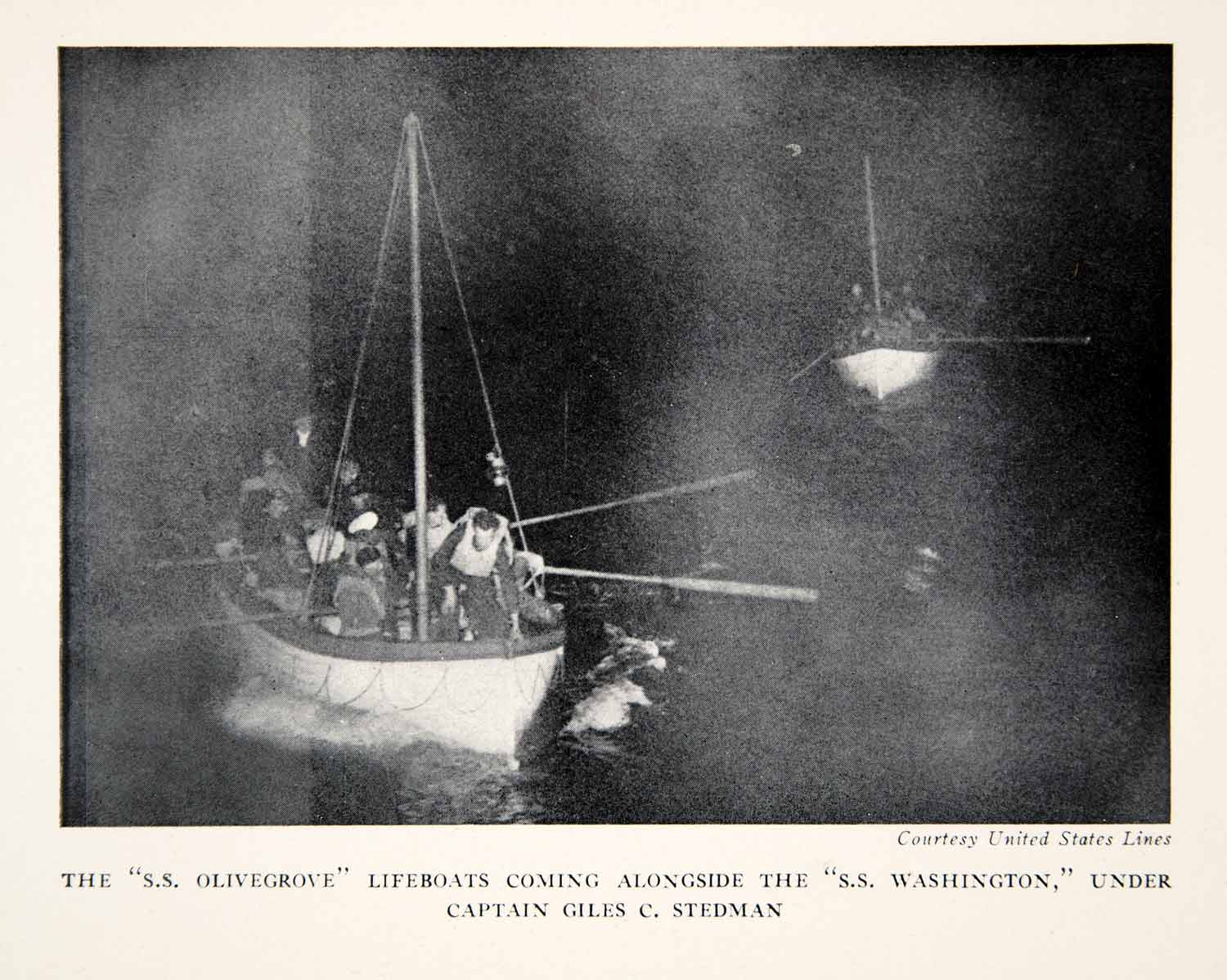 1945 Print SS Olivegrove Lifeboat Washington Captain Stedman Crew Ocean XGTC4
