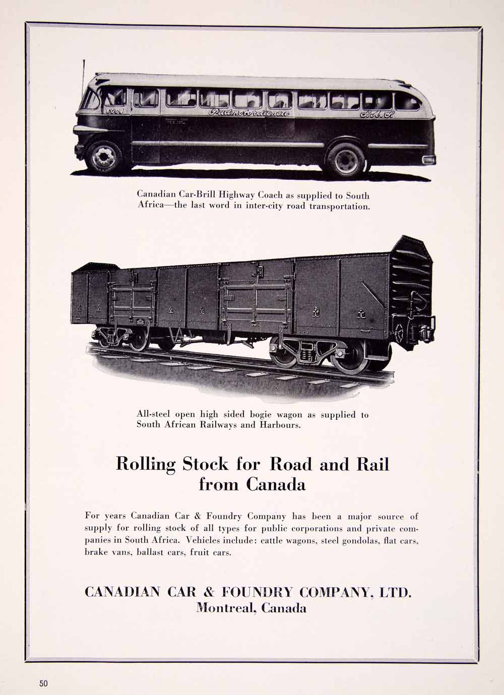 1948 Ad Rolling Stock Road Rail Canadian Car Foundry Company Montreal XGTC7