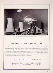 1948 Ad Escom Silver Jubilee Year Vaal Station Electricity Power Plant XGTC7