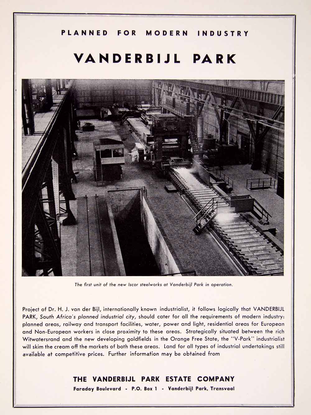 1948 Ad Vanderbijl Park Estate Company Faraday Boulevard Transvaal XGTC7