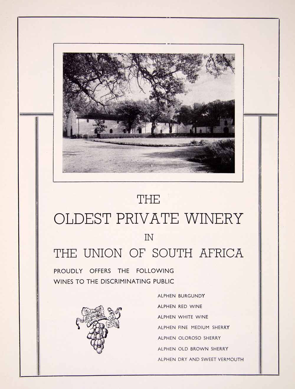 1948 Ad Oldest Private Winery Union South Africa Vineyard Landscape XGTC7