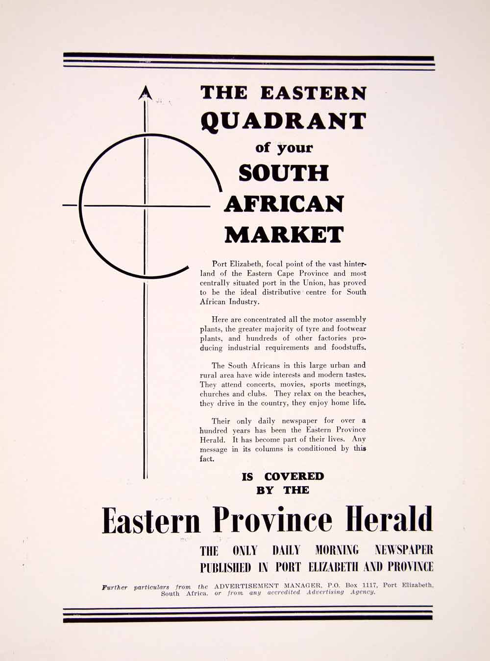 1948 Ad Eastern Province Herald Port Elizabeth Province South Africa XGTC7