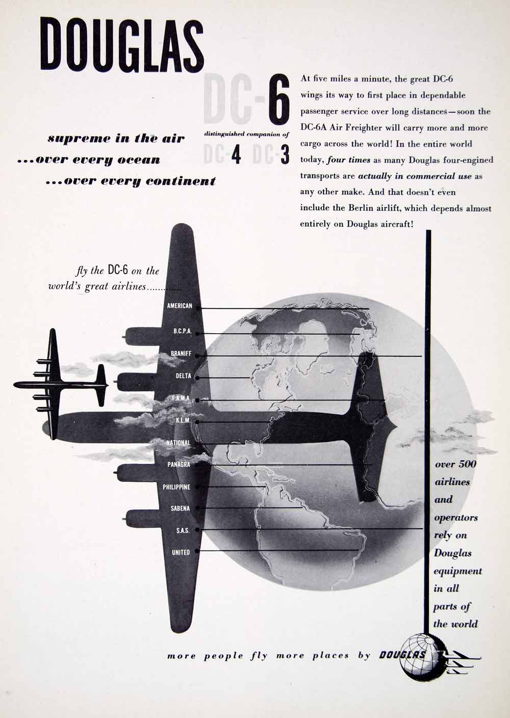 1949 Ad Douglas DC-6 American Aviation Airplane Aircraft Freighter Braniff XGTC8