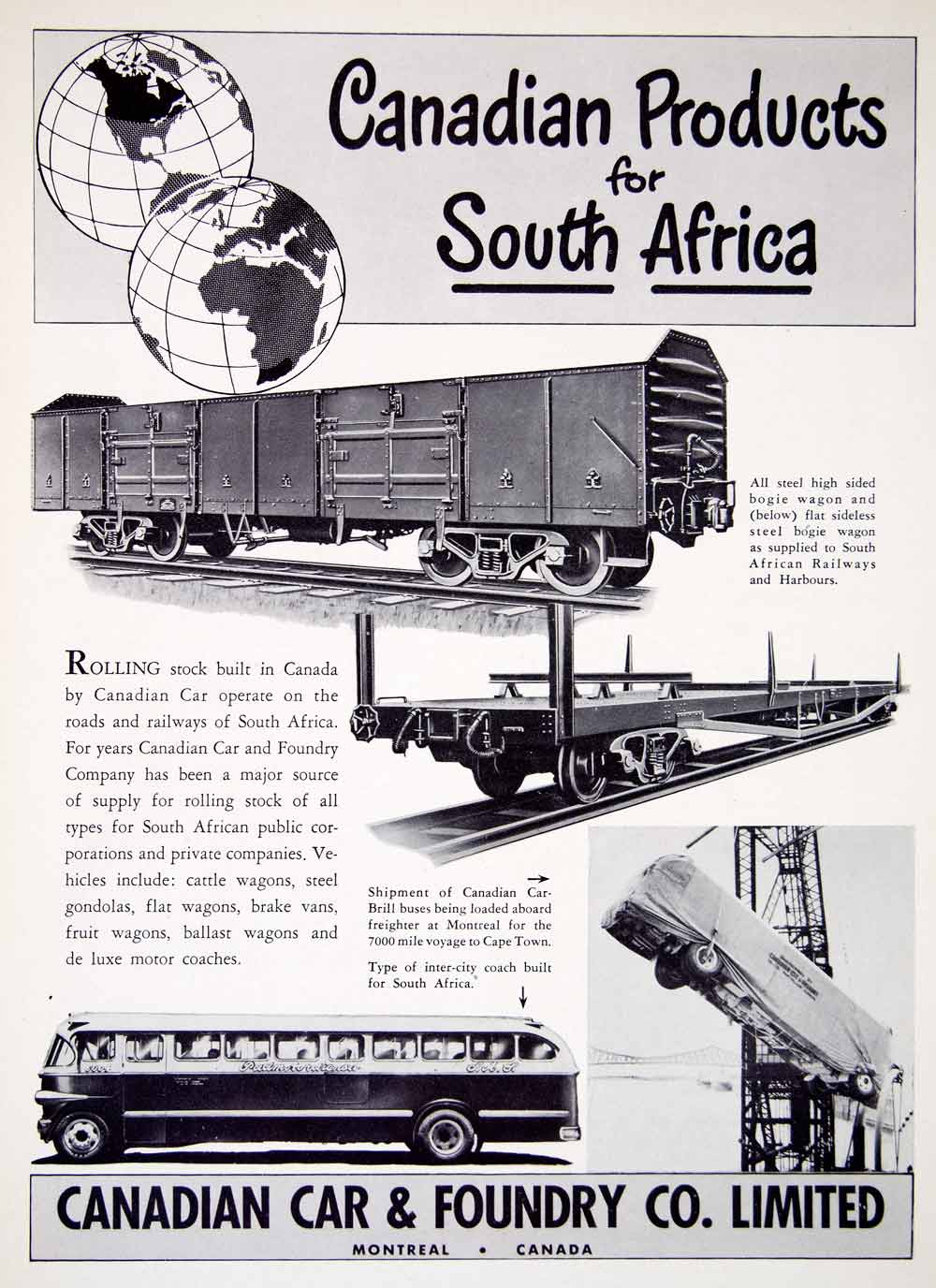 1949 Ad Canadian Car Foundry Locomotive Train South Africa Railway XGTC8