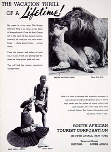 1949 Ad South African Tourist Pretoria Dick Wolf Satour Kruger Zulu XGTC8