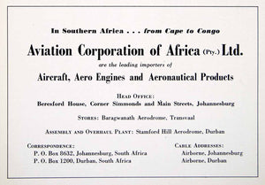 1949 Ad Aviation Africa Aircraft Engine Beresford House Baragwanath XGTC8