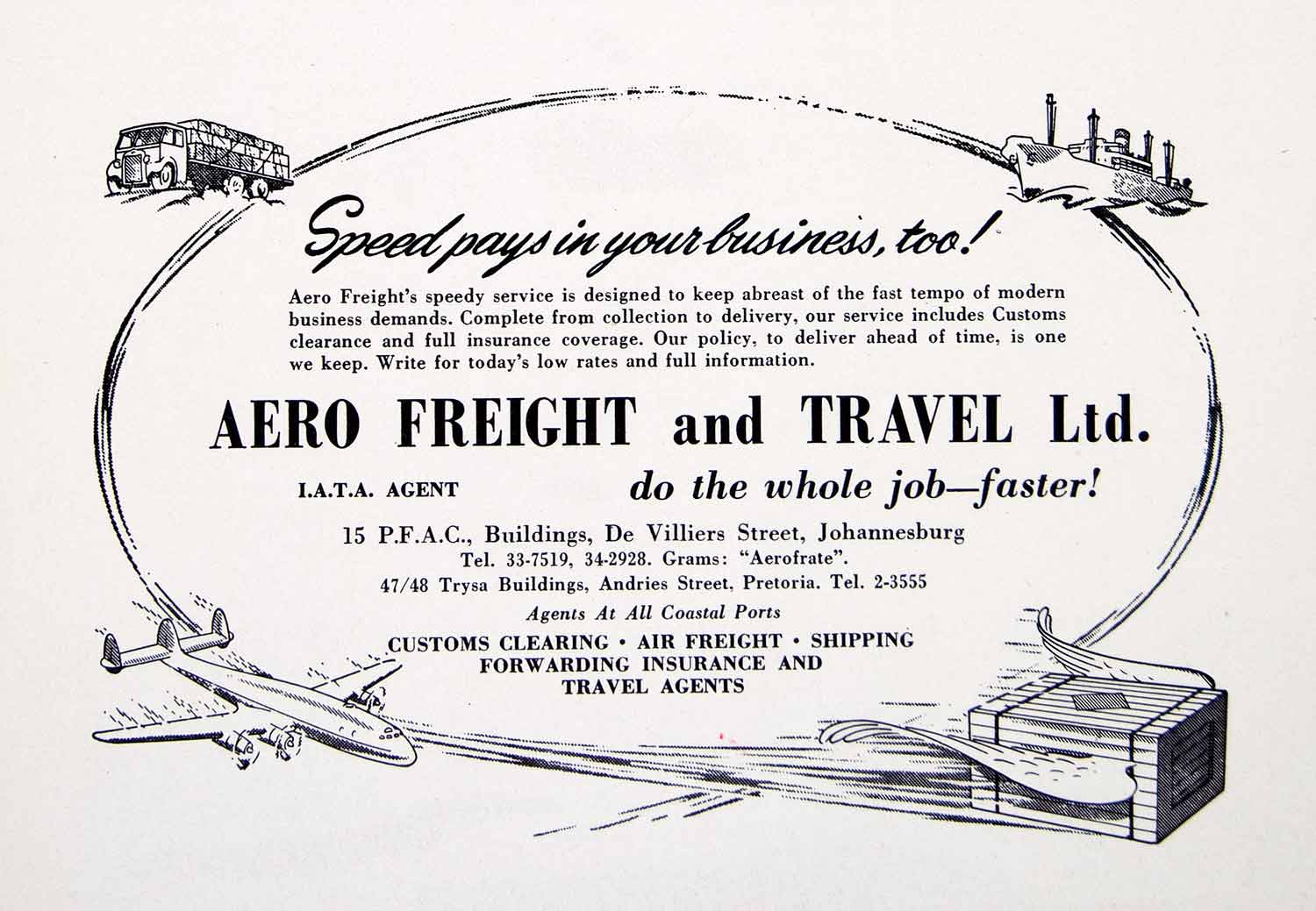 1949 Ad Aero Freight Travel Johannesburg South Africa Shipping Pretoria XGTC8